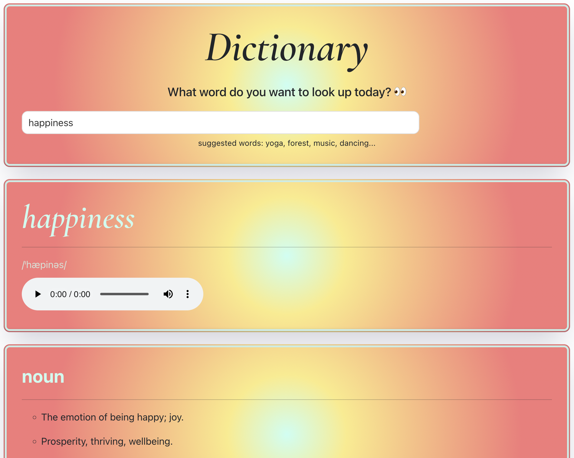 React Dictionary App project screenshot