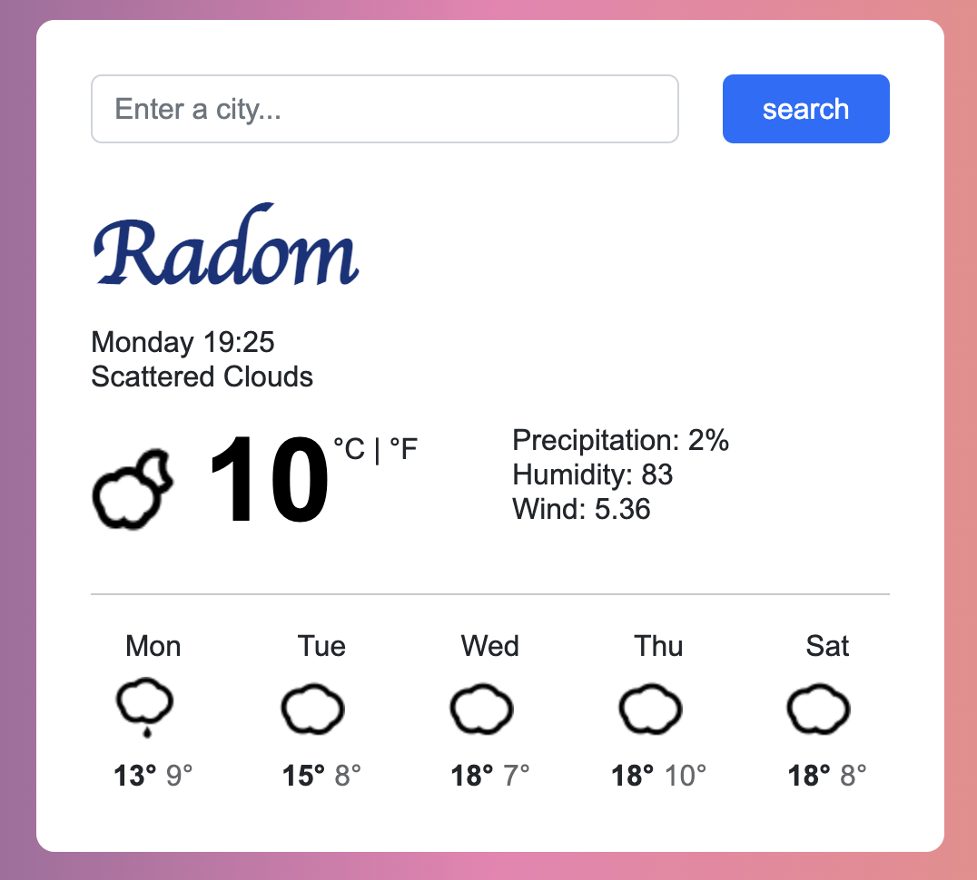 React Weather App project screenshot